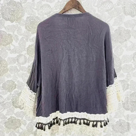 Knox Rose Rayon Crochet Fringe Open Front Cardigan XL - Picture 2 of 8